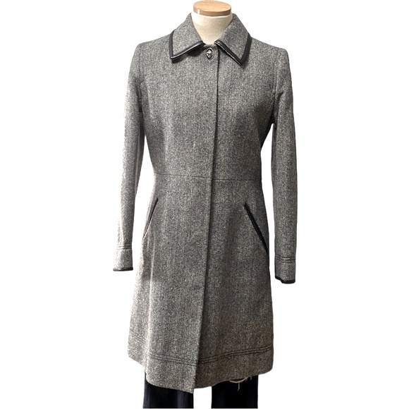 Coach Long Wool Herringbone Coat, Gray, Small - Picture 4 of 13
